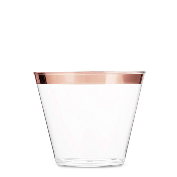 50/100pcs Fancy Wedding Cups 9oz Clear Plastic With Gold Rim Disposable Elegant